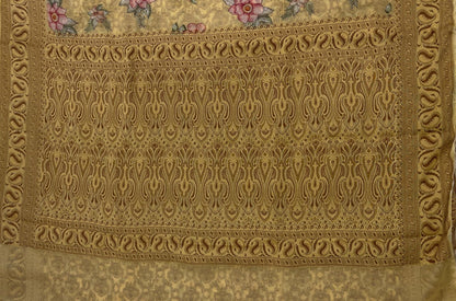 Faishana Pure Handloom Yellow Chiffon Floral Digital Print Boota with Paisley Copper Zari Border and Yellow Blouse