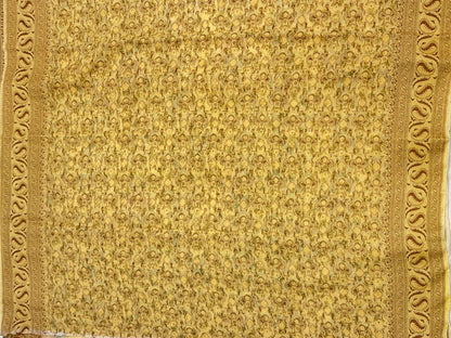 Faishana Pure Handloom Yellow Chiffon Floral Digital Print Boota with Paisley Copper Zari Border and Yellow Blouse
