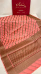 Faishana Pure Handwoven Peach Chiffon Diagonal Stripe Copper Zari with Banarasi Zari Border Pallu and Peach Blouse