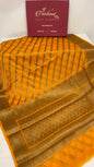 Faishana Pure Handwoven Gold Chiffon Diagonal Stripe Copper Zari with Banarasi Zari Border Pallu and Gold Blouse