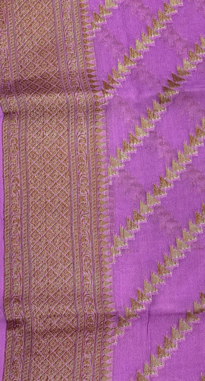 Faishana Pure Handwoven Light Purple Chiffon Diagonal Stripe Copper Zari with Banarasi Zari Border Pallu and Light Purple Blouse