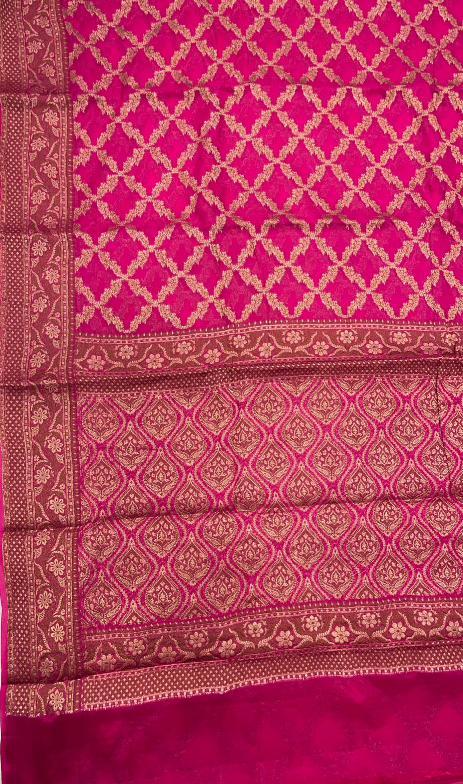 Faishana Pure Handwoven Pink Chiffon Kadiyal Copper Zari Jaal and Resham Mina Zari Boota Pallu with Pink Blouse