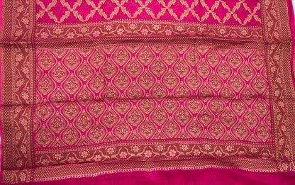 Faishana Pure Handwoven Pink Chiffon Kadiyal Copper Zari Jaal and Resham Mina Zari Boota Pallu with Pink Blouse