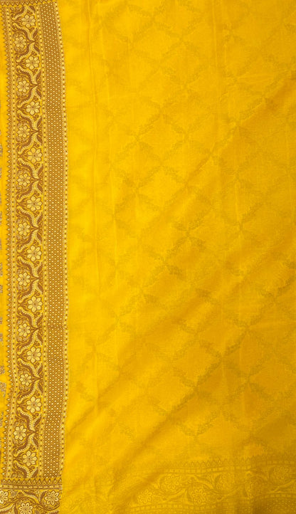 Faishana Pure Handwoven Gold Chiffon Kadiyal Copper Zari Jaal and Resham Mina Zari Boota Pallu with Gold Blouse