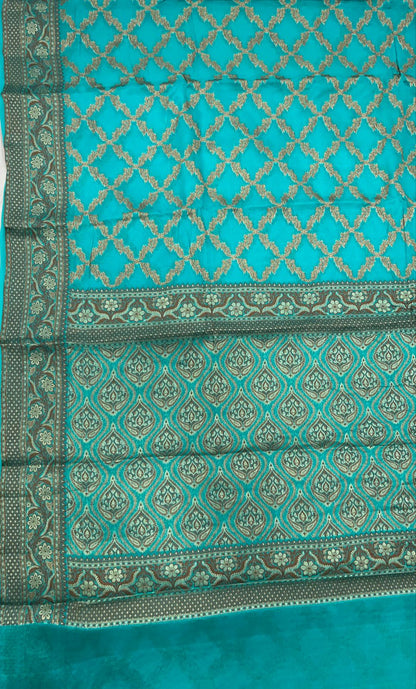 Faishana Pure Handwoven Sea Green Chiffon Kadiyal Copper Zari Jaal and Resham Mina Zari Boota Pallu with Sea Green Blouse