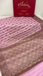 Faishana Pure Handloom Baby Pink Chiffon Copper Stripe Booti Jaal with Resham Mina Zari Border and Baby Pink Blouse