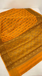 Faishana Pure Handloom Gold Chiffon Copper Stripe Booti Jaal with Resham Mina Zari Border and Gold Blouse