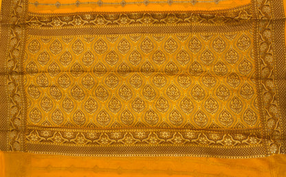 Faishana Pure Handloom Gold Chiffon Copper Stripe Booti Jaal with Resham Mina Zari Border and Gold Blouse