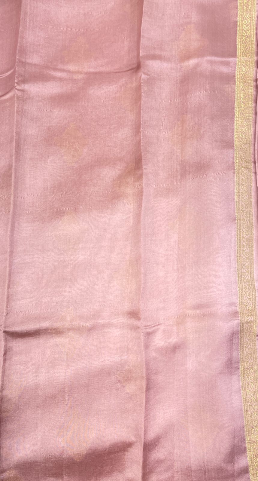Faishana Pure Handloom Mauve Dupion Silk Golden Zari Floral Boota with Skirt Silver Mina Zari Border and Mauve Blouse