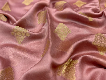 Faishana Pure Handloom Mauve Dupion Silk Golden Zari Floral Boota with Skirt Silver Mina Zari Border and Mauve Blouse