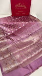 Faishana Pure Handloom Light Purple Dupion Silk Silver Mina Floral Gold Zari Jaal Skirt Gold & Silver Mina Zari Border with Kadiyal Minakari Pallu and Light Purple Blouse