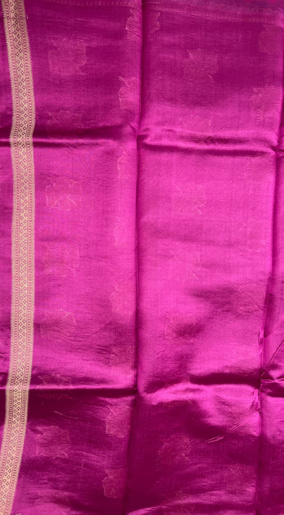 Faishana Pure Handloom Magenta Dupion Silk Golden Swastik Zari Booti Skirt Floral Mina Border with Floral Jaal Pallu and Magenta Blouse