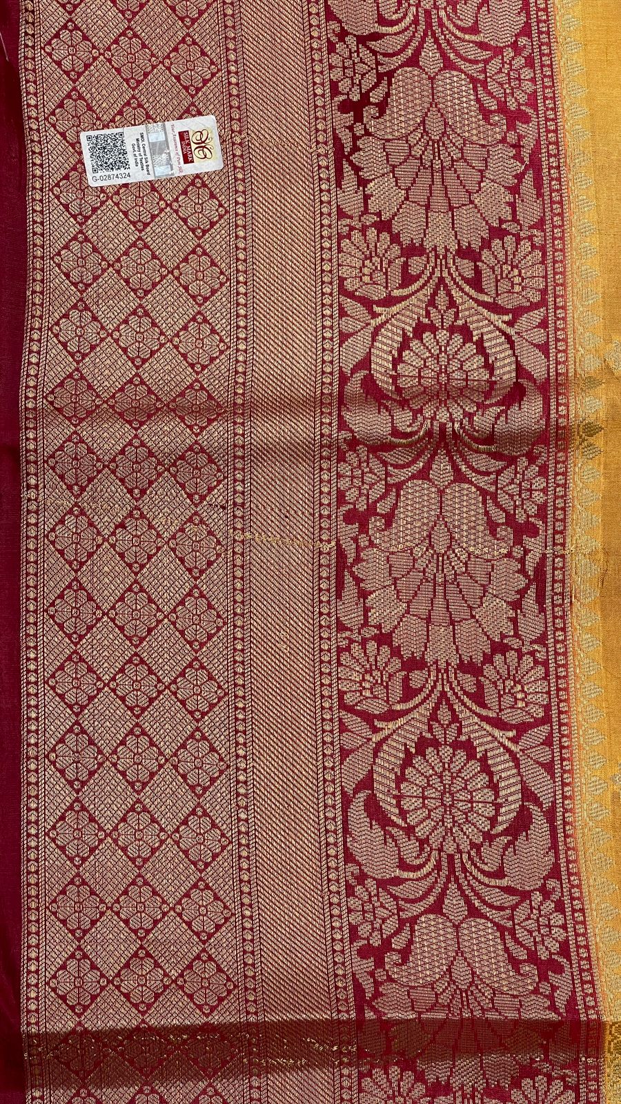 Faishana Pure Handloom Gold Dupion Silk Golden Zari Silver Mina Boota Skirt Maroon Border with Floral Kadiyal Pallu and Maroon Blouse