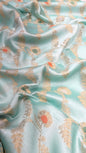 Faishana Pure Handloom Light Sea Green Dupion Silk Floral Mina Jaal with Contrast Red Silver Mina Golden Skirt Border and Light Sea Green Blouse