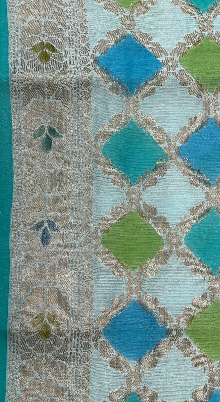 Faishana Pure Handloom Light Blue Cotton Silk Zari Booti with Rangkaat Banarasi Zari Hand Painted Floral Pallu and Zari Border with Light Blue Blouse