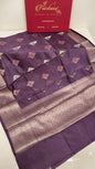 Faishana Pure Handloom Light Purple Cotton Silver Zari Mina Boota with Skirt Mina Zari Border and Light Purple Blouse