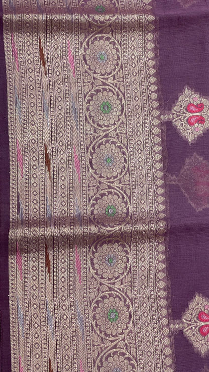 Faishana Pure Handloom Light Purple Cotton Silver Zari Mina Boota with Skirt Mina Zari Border and Light Purple Blouse