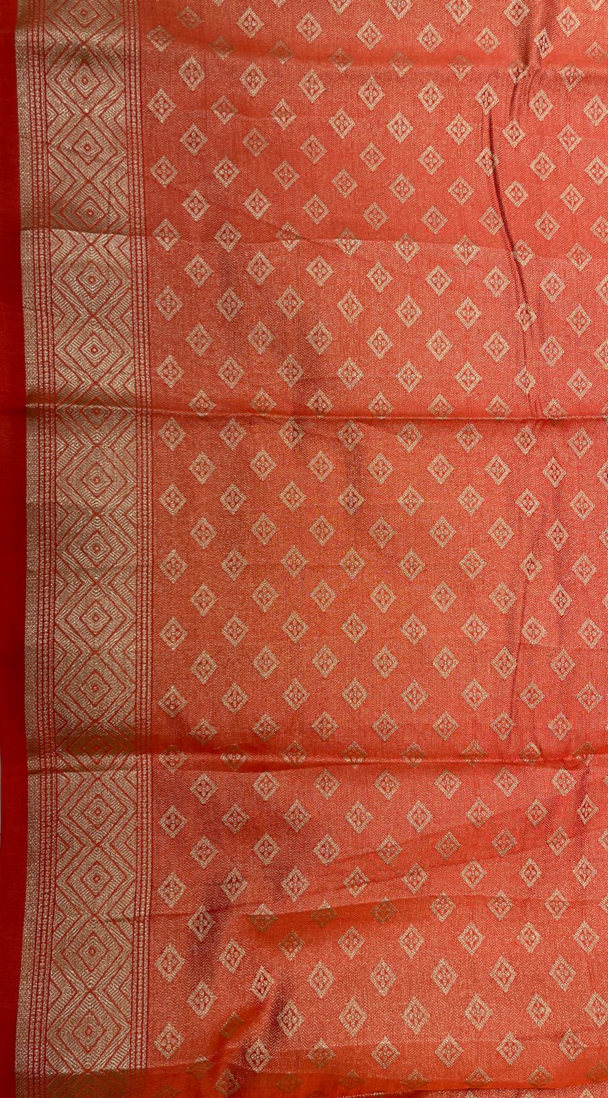 Faishana Pure Handloom Red Cotton Golden Zari Hand Painted Booti with Golden Zari Zig-Zag Handpainted Pallu Zari Border and Red Blouse