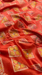 Faishana Pure Handloom Red Cotton Golden Zari Hand Painted Booti with Golden Zari Zig-Zag Handpainted Pallu Zari Border and Red Blouse