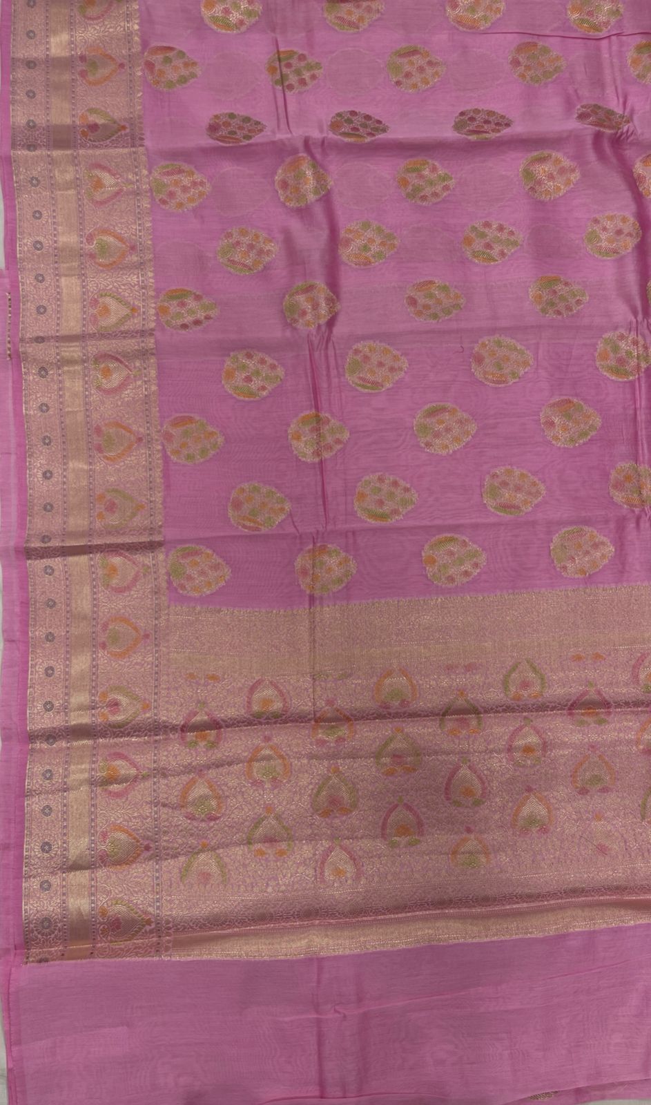 Faishana Pure Handloom Baby Pink Cotton Floral Zari Hand Painted Boota with Baby Pink Floral Hand Painted Pallu and 2D Zari Border with Baby Pink Blouse