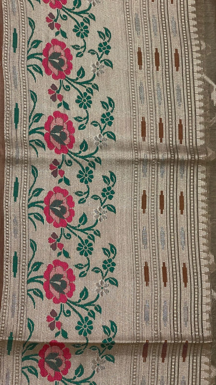 Faishana Pure Handloom Olive Green Cotton Minakari Zari Boota with Skirt Minakari Floral Zari Border and Pallu with Olive Green Blouse