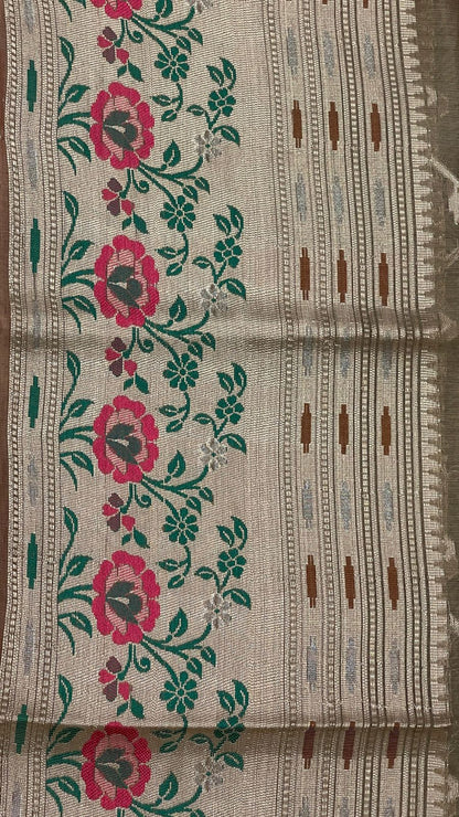 Faishana Pure Handloom Olive Green Cotton Minakari Zari Boota with Skirt Minakari Floral Zari Border and Pallu with Olive Green Blouse