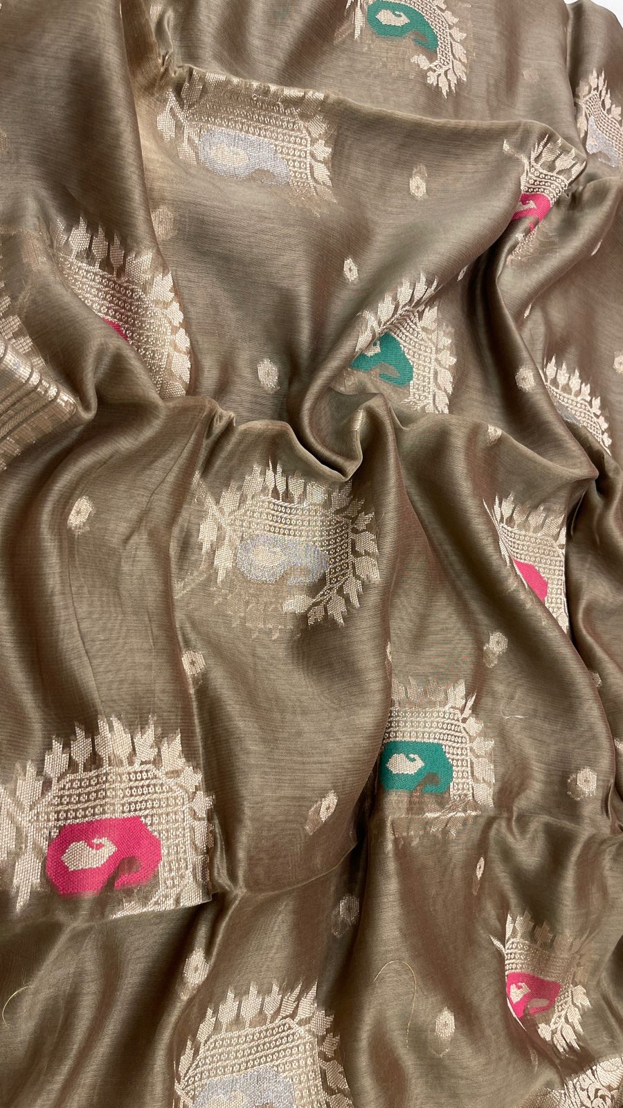 Faishana Pure Handloom Olive Green Cotton Minakari Zari Boota with Skirt Minakari Floral Zari Border and Pallu with Olive Green Blouse