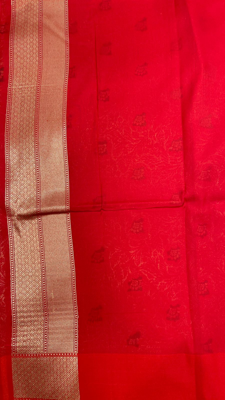 Faishana Presents Red Katan Silk Floral Zari Mina Jaal with Banarasi Zari 2D Border and Pallu with Red Blouse