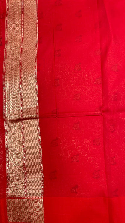 Faishana Presents Red Katan Silk Floral Zari Mina Jaal with Banarasi Zari 2D Border and Pallu with Red Blouse