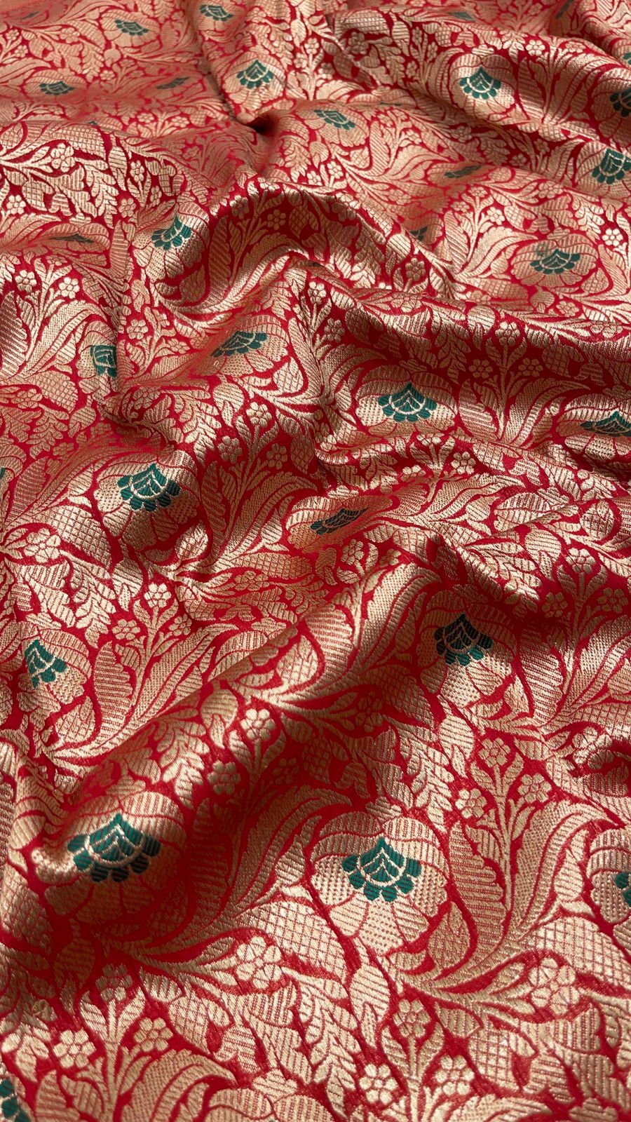 Faishana Presents Red Katan Silk Floral Zari Mina Jaal with Banarasi Zari 2D Border and Pallu with Red Blouse