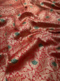 Faishana Presents Red Katan Silk Floral Zari Mina Jaal with Banarasi Zari 2D Border and Pallu with Red Blouse