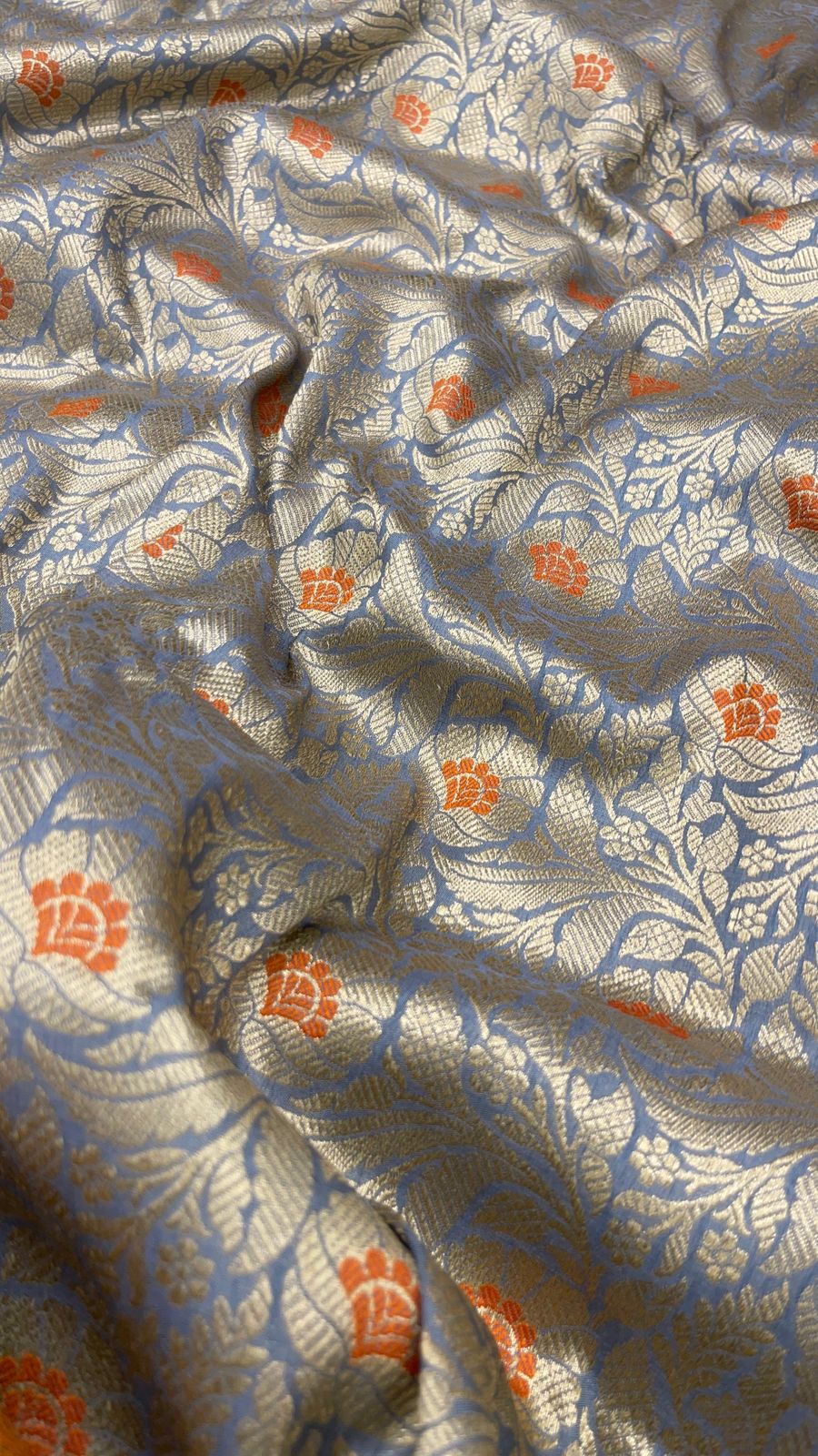 Faishana Presents Sky Blue Katan Silk Floral Zari Mina Jaal with Banarasi Zari 2D Border and Pallu with Sky Blue Blouse