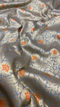 Faishana Presents Sky Blue Katan Silk Floral Zari Mina Jaal with Banarasi Zari 2D Border and Pallu with Sky Blue Blouse