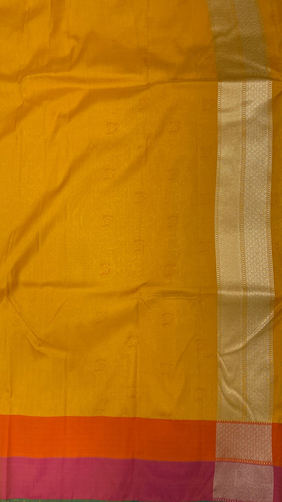 Faishana Presents Gold Katan Silk Floral Zari Mina Jaal with Banarasi Zari 2D Border and Pallu with Gold Blouse