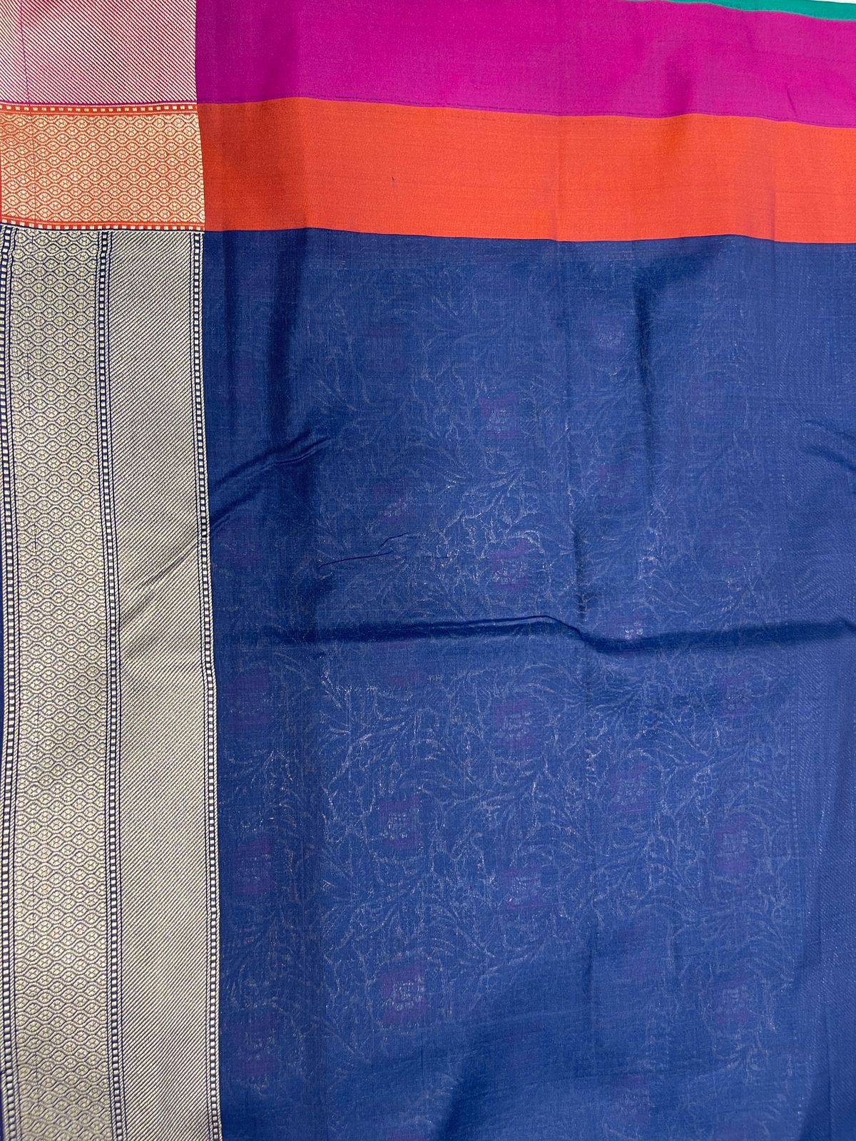 Faishana Presents Navy Blue Katan Silk Floral Zari Mina Jaal with Banarasi Zari 2D Border and Pallu with Navy Blue Blouse