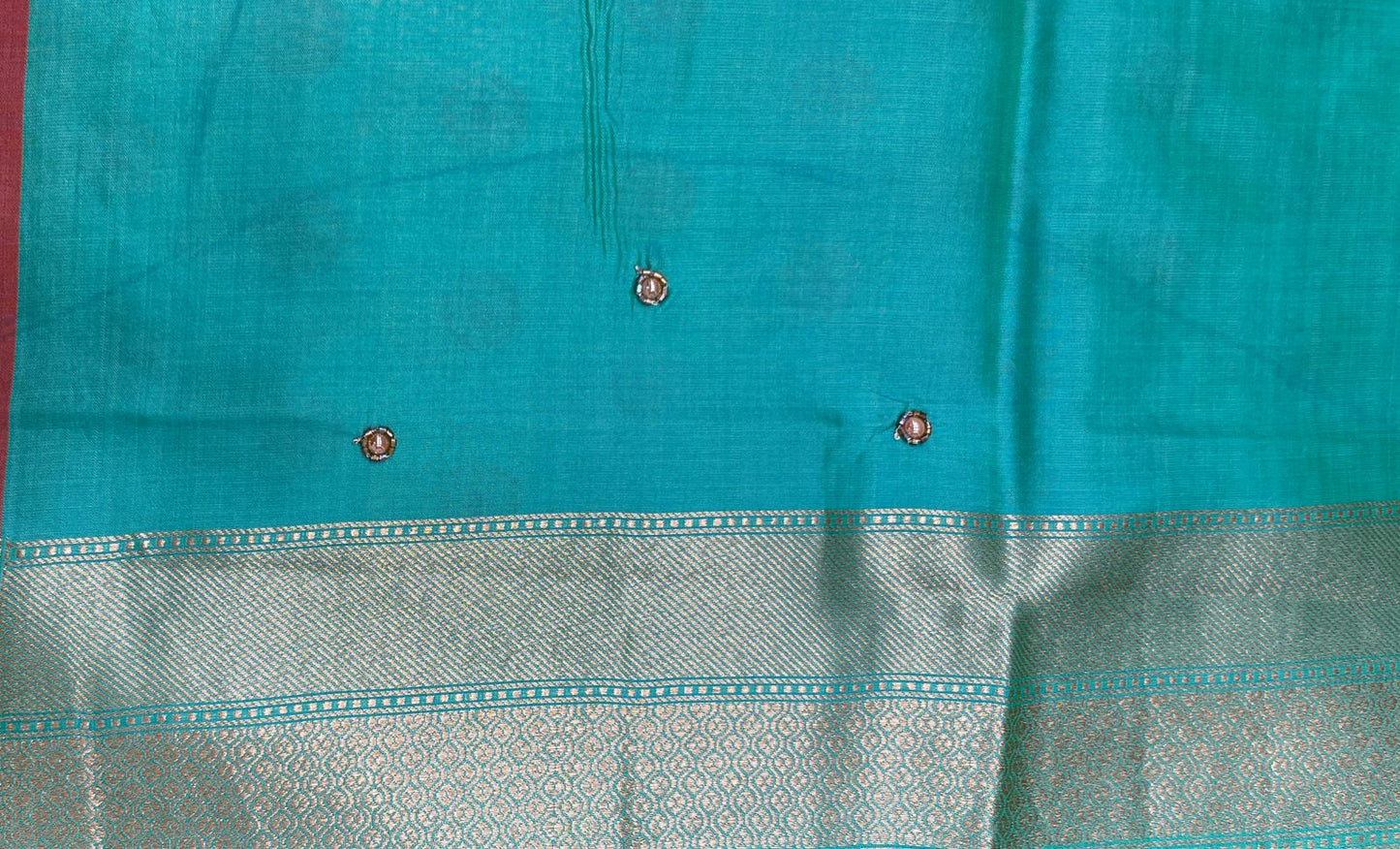 Faishana Presents Sea Green Katan Silk Floral Zari Mina Booti with Banarasi 2D Zari Border and Floral Pallu with Sea Green Blouse