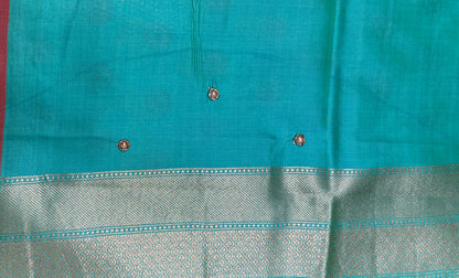 Faishana Presents Sea Green Katan Silk Floral Zari Mina Booti with Banarasi 2D Zari Border and Floral Pallu with Sea Green Blouse