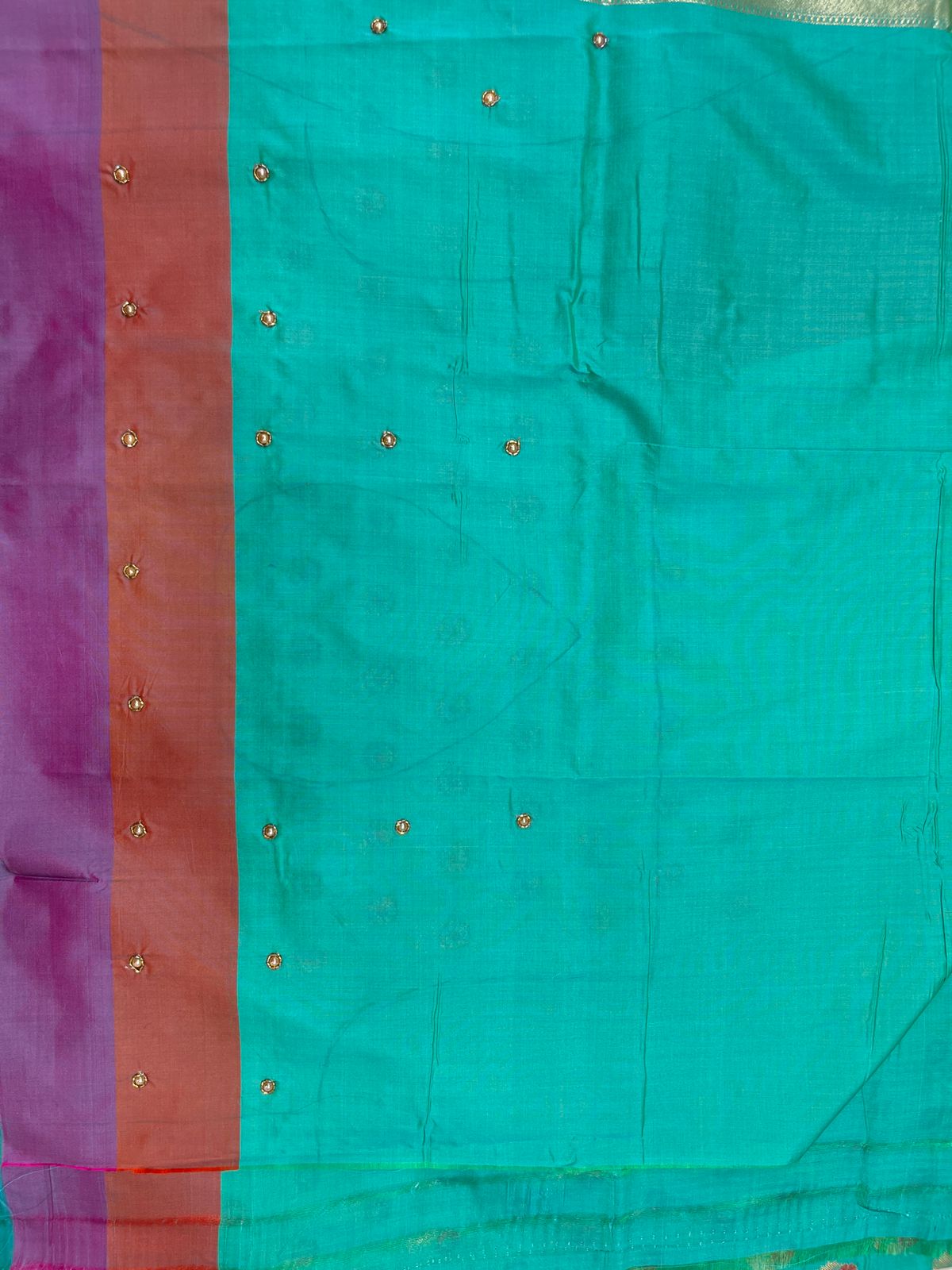 Faishana Presents Sea Green Katan Silk Floral Zari Mina Booti with Banarasi 2D Zari Border and Floral Pallu with Sea Green Blouse