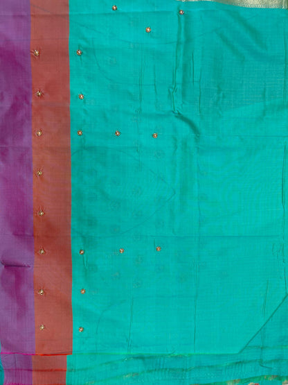 Faishana Presents Sea Green Katan Silk Floral Zari Mina Booti with Banarasi 2D Zari Border and Floral Pallu with Sea Green Blouse