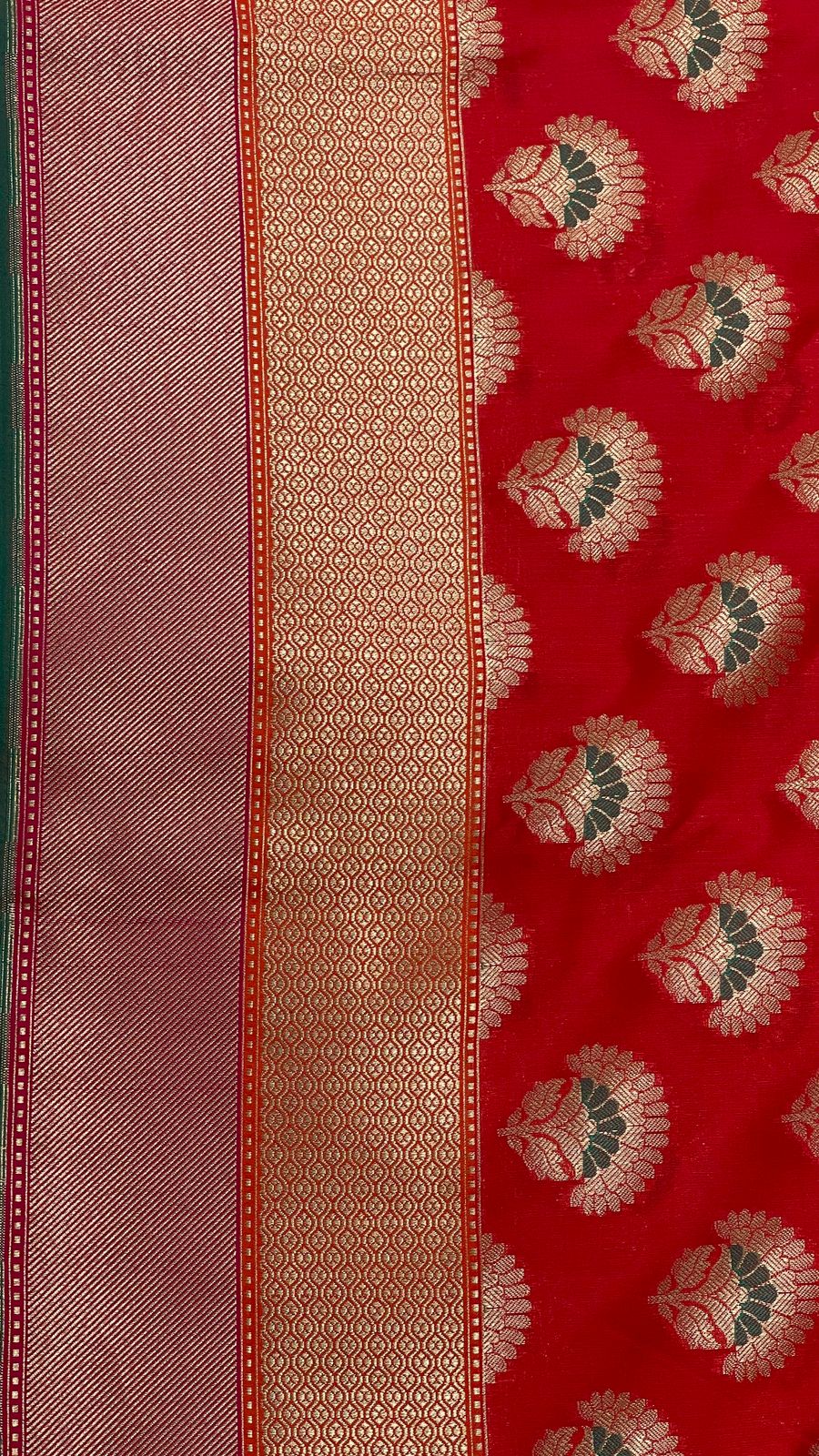 Faishana Presents Red Katan Silk Floral Zari Minakari Booti with Banarasi 2D Zari Border and Floral Pallu with Red Blouse