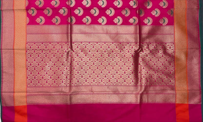 Faishana Presents Magenta Katan Silk Floral Zari Minakari Booti with Banarasi 2D Zari Border and Floral Pallu with Magenta Blouse