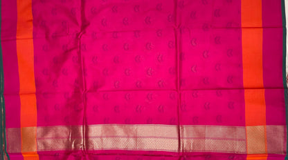 Faishana Presents Magenta Katan Silk Floral Zari Minakari Booti with Banarasi 2D Zari Border and Floral Pallu with Magenta Blouse