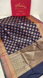 Faishana Presents Navy Blue Katan Silk Floral Zari Minakari Booti with Banarasi 2D Zari Border and Floral Pallu with Navy Blue Blouse