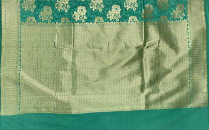 Faishana Presents Sea Green Katan Silk Golden Zari Floral Tilfi Boota with Banarasi Zari Border and Sea Green Blouse