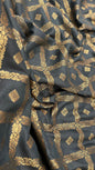 Faishana Presents Black Katan Silk Golden Zari Checkered Dot Booti with Dual Shade Zari Border and Black Blouse