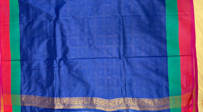 Faishana Presents Royal Blue Katan Silk Golden Zari Checkered Booti with Dual Shade Zari Border and Blue Blouse