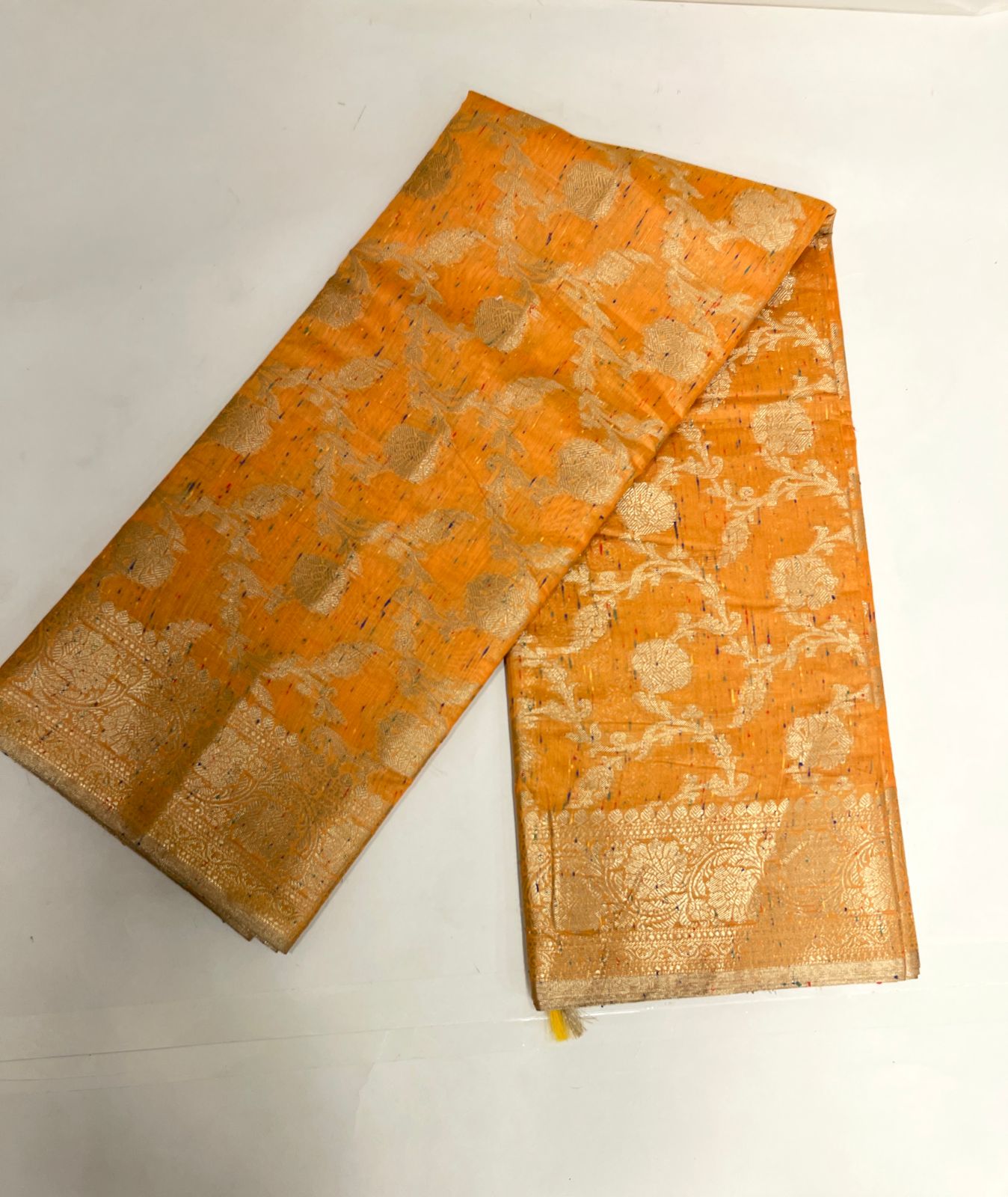 Faishana Presents Gold Art Silk Golden Floral Zari Jaal with Banarasi Floral Zari Border with Gold Blouse