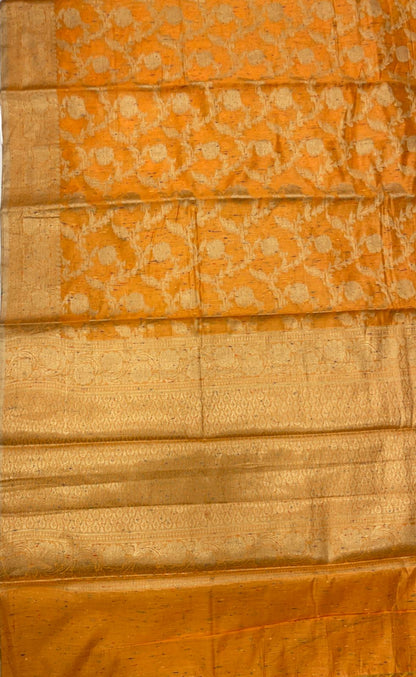 Faishana Presents Gold Art Silk Golden Floral Zari Jaal with Banarasi Floral Zari Border with Gold Blouse