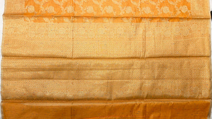 Faishana Presents Gold Art Silk Golden Floral Zari Jaal with Banarasi Floral Zari Border with Gold Blouse