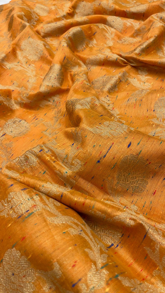 Faishana Presents Gold Art Silk Golden Floral Zari Jaal with Banarasi Floral Zari Border with Gold Blouse